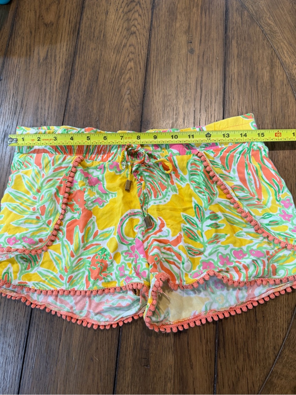 Lilly Pulitzer Yellow Pink Green Floral Pom-Pom Athletic Shorts - Picture 5 of 6